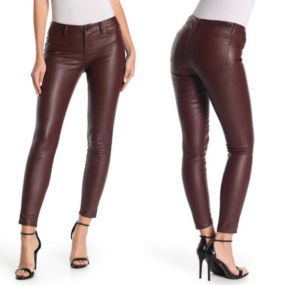 Blank NYC Women's NWT Burgundy Vegan Leather Mid Rise Skinny Pants Size 24 - Picture 1 of 9